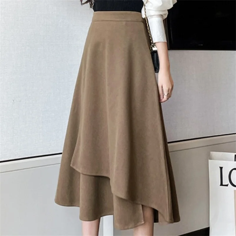 

Женская осенне-зимняя шерстяная юбка, однотонная повседневная юбка средней длины с высокой талией, RYXBSQ411