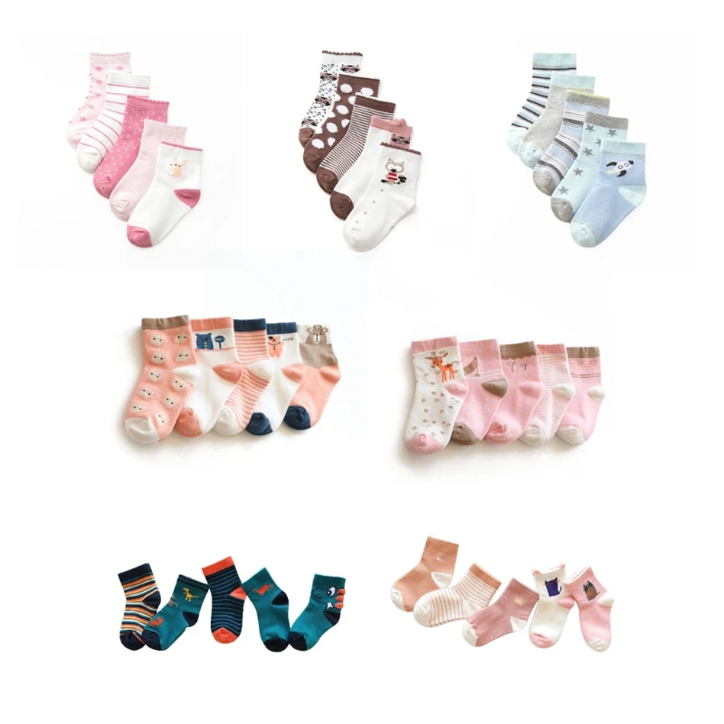 

5 Pair/Set Toddler Baby Soft Cotton Socks No-Slip Cartoon Floor Stocking Spring Autumn Winter Warm Middle Tube Sox