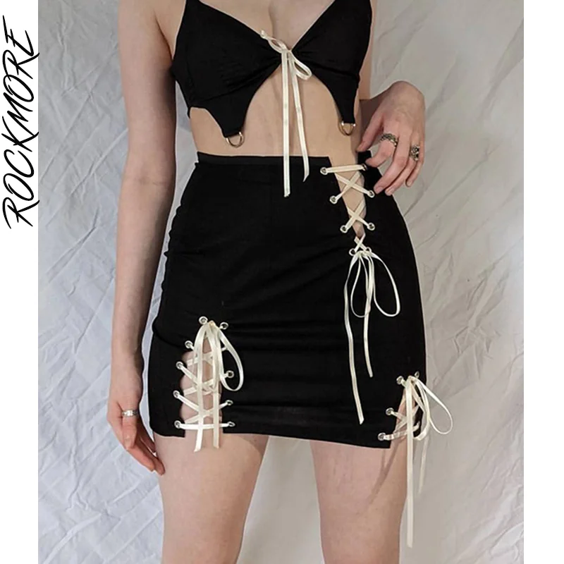 

Rockmore Sexy Tie Up Mini Skirts Women'S Short Skirt Y2K 2000s Aesthetic Female Retro Party Wrap Skirt Clubwear Grunge Fairycore