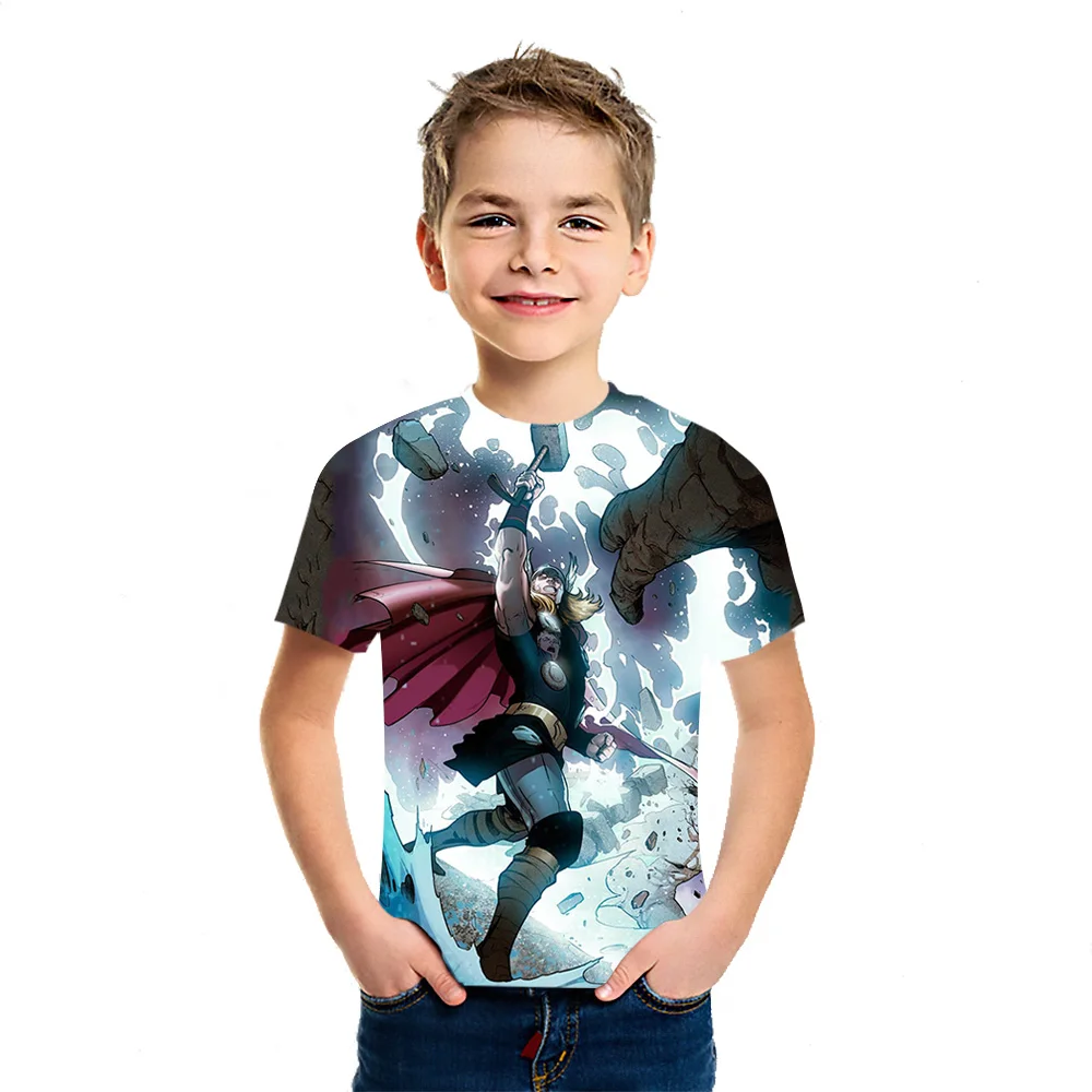 

Thor 2021 Summer Boys And Girls Loose Fitting Short Sleeve Casual 3D Printed T-Shirt Versatile Top School Style Children's Wear