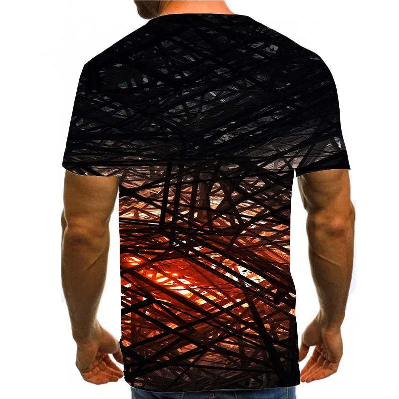 

Men Graphic T Shirts 3D Print Shirt Round Neck Summer Short Daily Tops Abstract Tees Orange