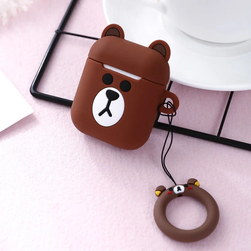 Полный защитный силиконовый чехол для Apple Airpods мультфильм с кольцом ключей