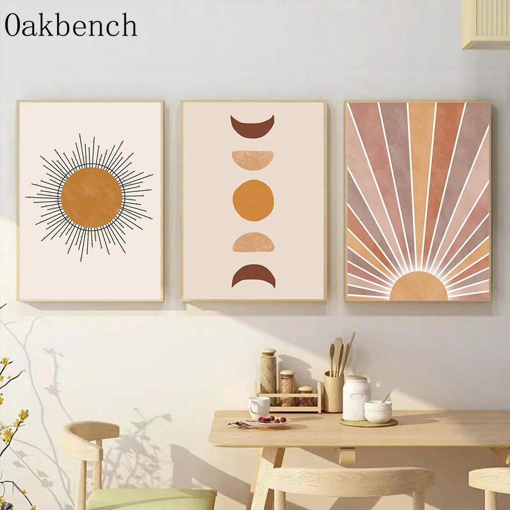 

Abstract Landscape Painting Sun And Moon Scene Poster Boho Canvas Print Minimalist Wall Art Pictures For Living Room Home Decor