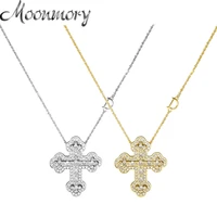 moonmory 925 sterling silver plating 24k yellow detachable double cross pendant necklace for unisex wavy chain japanese jewelry
