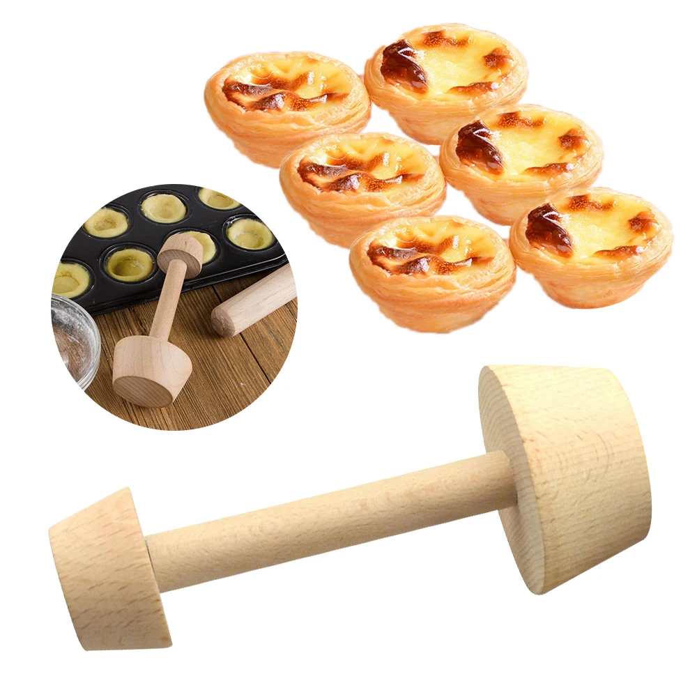 New Wood Egg Tart Pusher Double Side Tart Tamper Pastry Pusher Cookie Cutter Set for Eggtart Mold Baking Cake Kitchen Tools