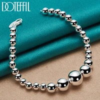 doteffil 925 sterling silver 6 8 10 12mm smooth bead ball chain bracelet for women fashion charm wedding engagement jewelry