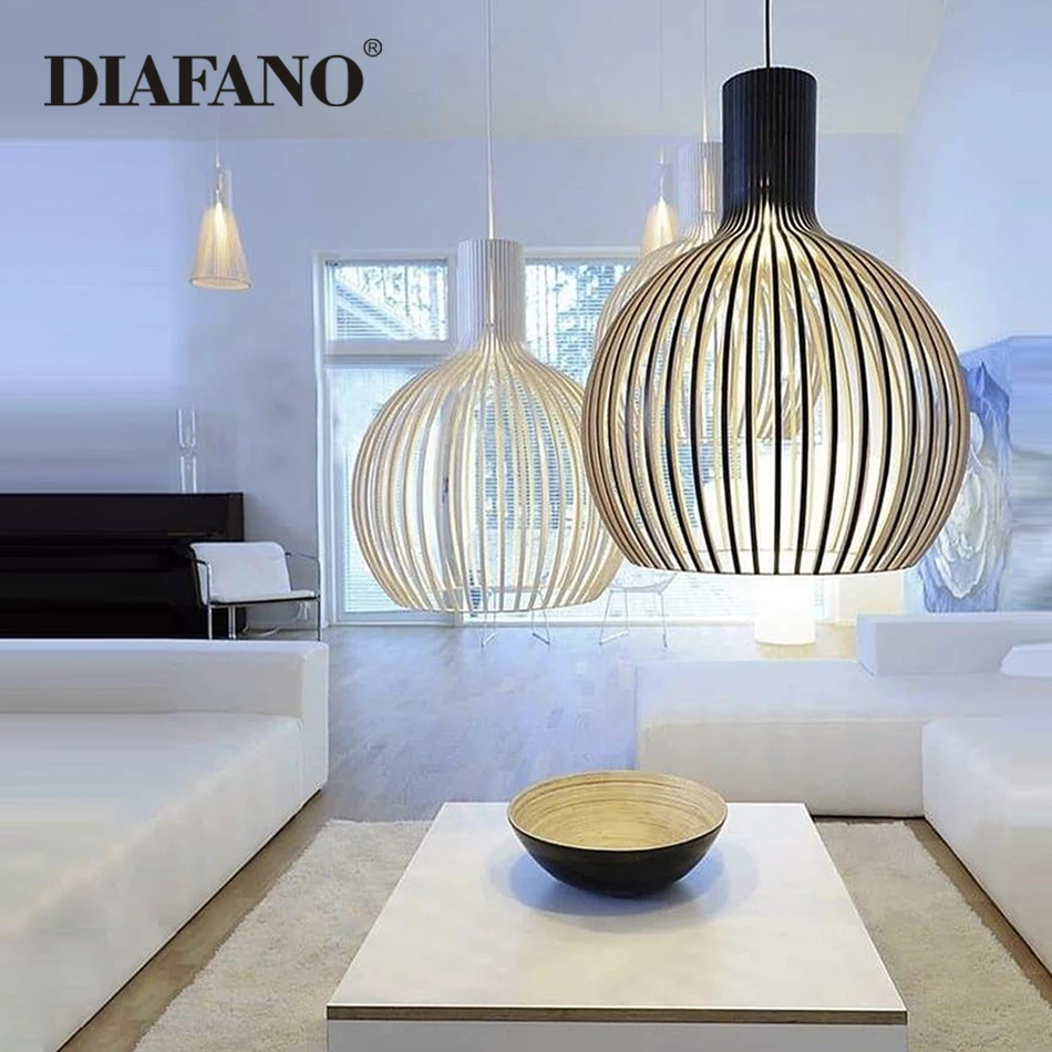 Современный подвесной светильник из черного дерева птичья клетка лампа E27 Лампа