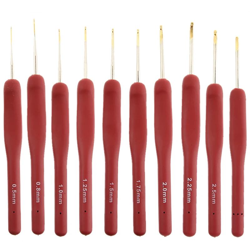 9Pcs/Set Red Metal Crochet Hooks Kit Durable TPR Aluminum Knitting Needles Braid Set With Soft Rubber Handles Hook | Дом и сад
