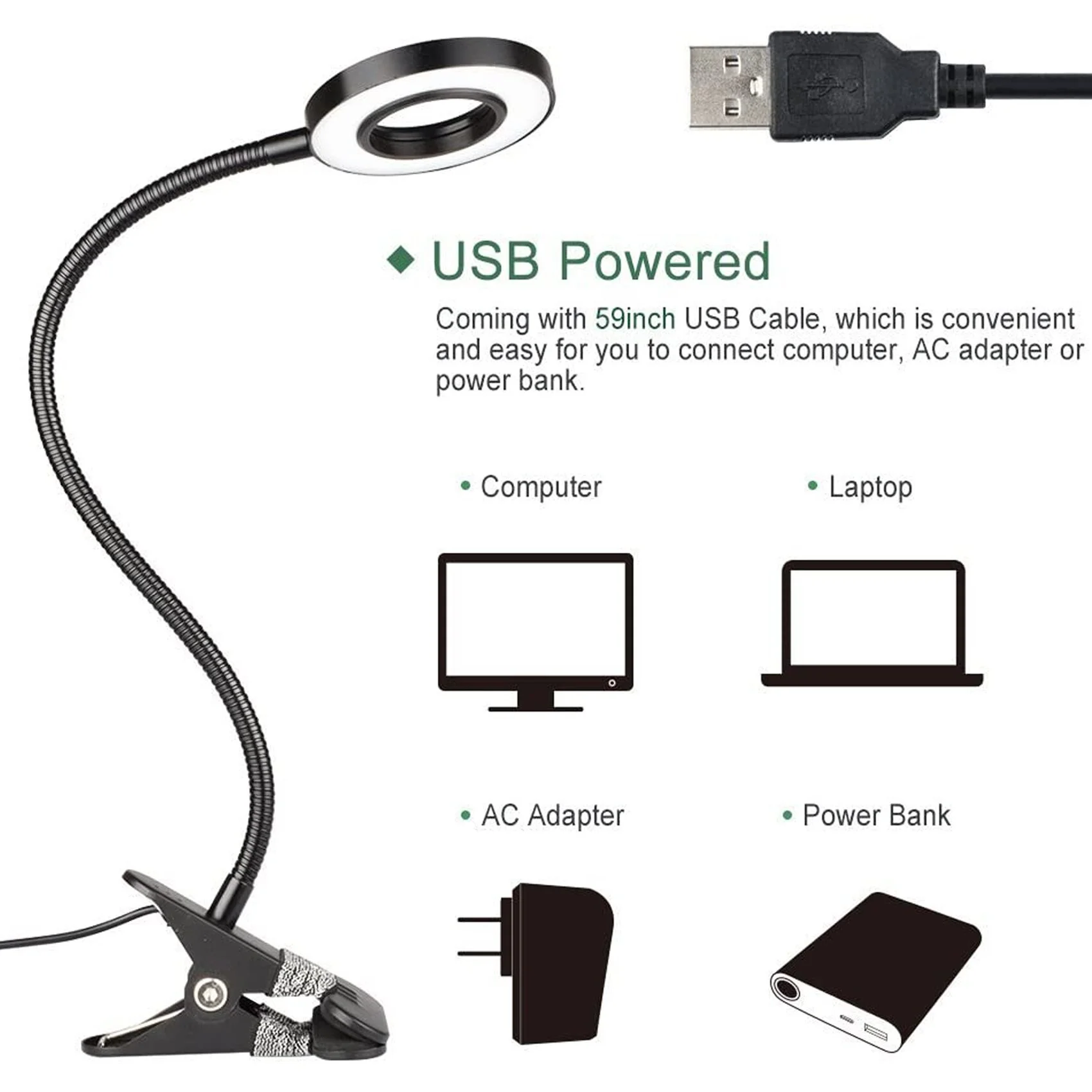 F Эдисон светодиодный клип на светильник с 3X увеличительное Стекло и вспышка USB