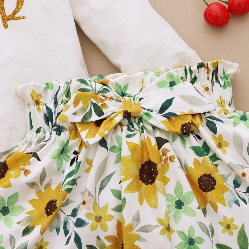 

Baby Girl Sister Clothing Suit Newborn Newborn Alpha-Printed Rompers+ Floral Pants + Headband Toddler 3PCS Sets