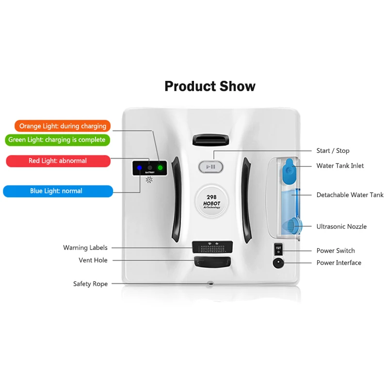 Windows Cleaner Robot HOBOT 298 Household Window Cleaning Vacuum Wiper Wet Dry Remote Control Electric Washing Glass |