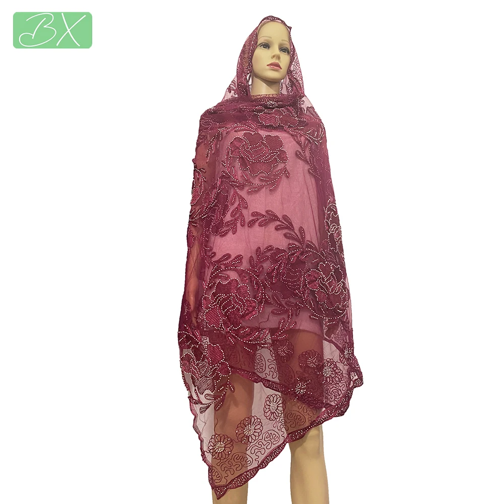 

Новый хиджабы для женщин из сетчатой ткани шарф большой Размеры платки и палантины вышивка мусульманских висячий модные молимся платок Тюр...