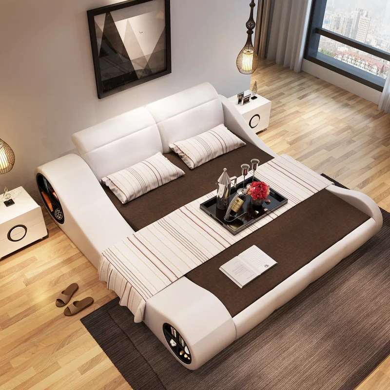 

180cmX200cm 2020 modern designer white leather soft double bedroom furniture with storage