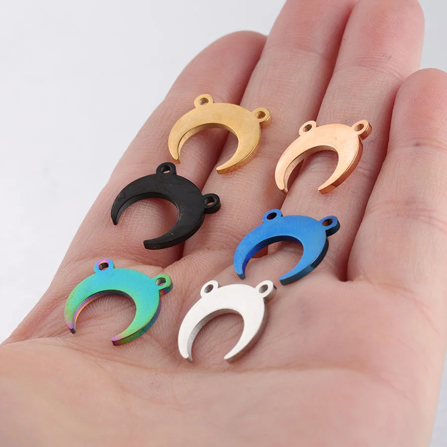 

Stainless Steel Double Hanging Moon Half Crescent Horns Pendant Mirror Polished DIY Jewelry Accessories Wholesale 20PCS