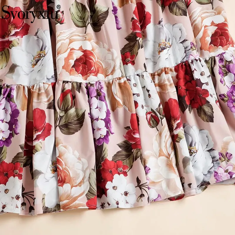 

Svoryxiu Fashion Runway Summer Flower Print Long Skirt Women's Elegant High Waist Ruffles Ankle-Length Skirt Female