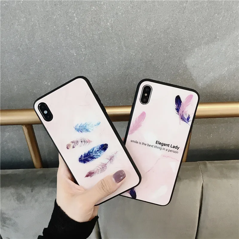 HYH iphone стеклянный чехол Роскошный узор перо антидетонационный плотный для Apple 6 7 8