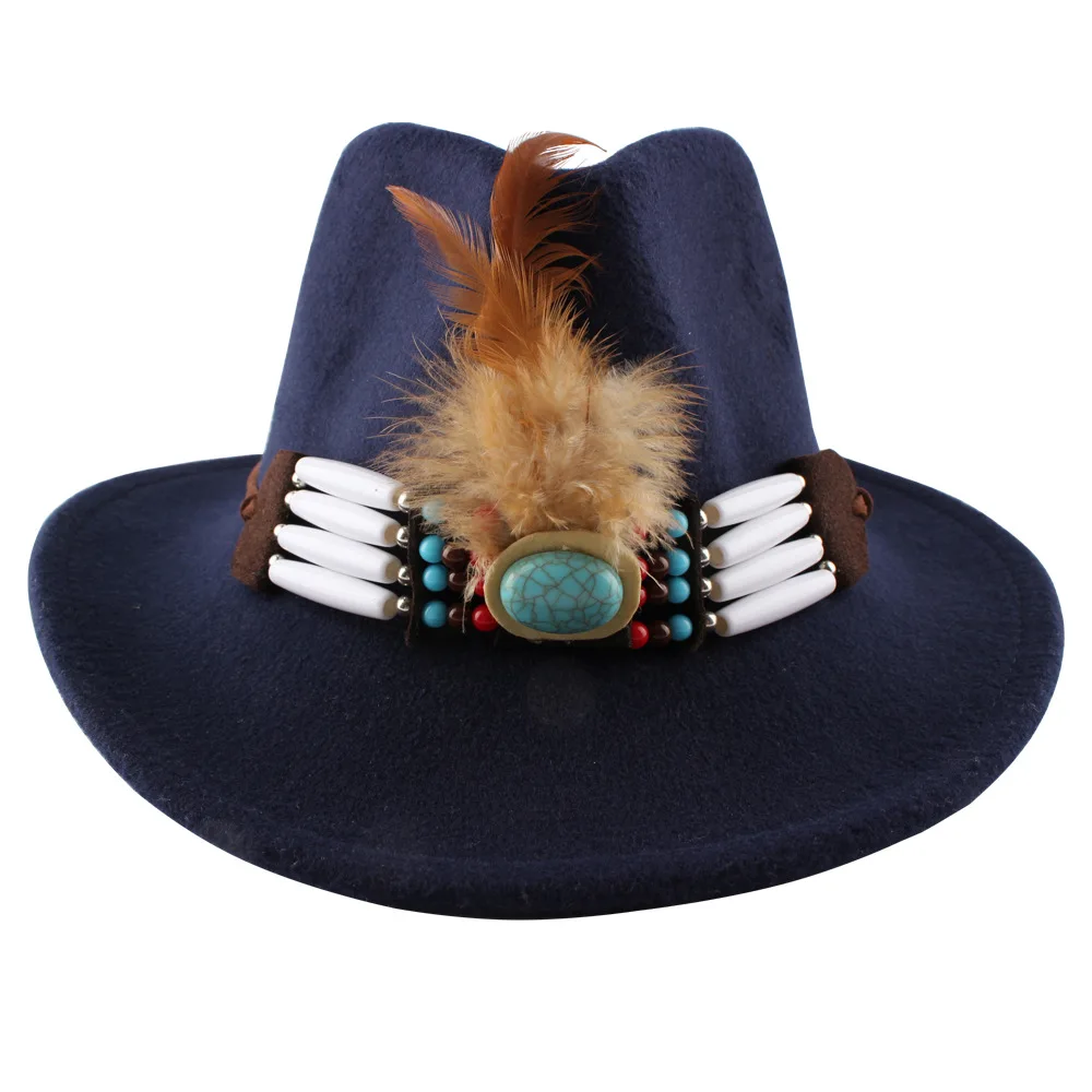 

Шляпа с перьями, джазовая фетровая шляпа, женская и Мужская модная шерстяная шляпа в британском стиле джаз, фетровая шляпа с большими полями...