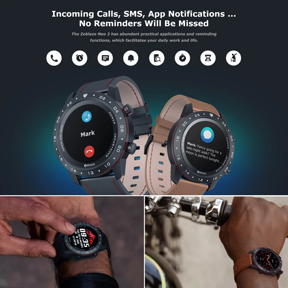 

New 2020 Zeblaze NEO 2 Smart Watch Health Fitness Battery Life Classic Design Bluetooth 5.0 Smart Watch For Women Men Brown