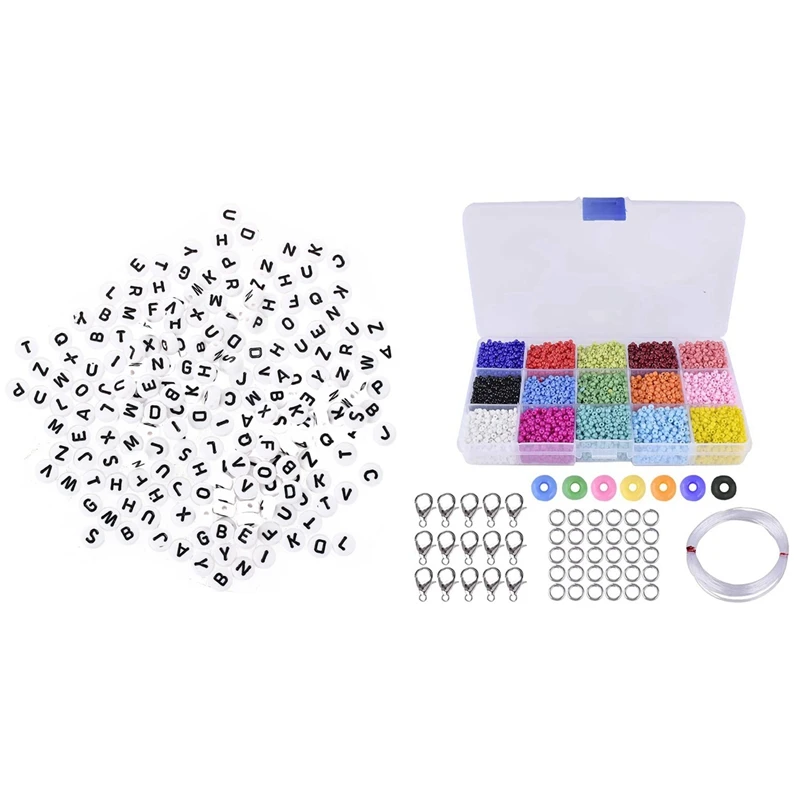 

200 x белые круглые бусины с буквами алфавита разделитель 7 мм и около 9000 шт красочные бусины 3 мм стеклянные бусины