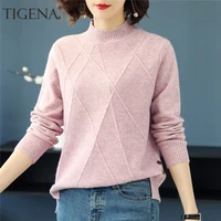 tigena half turtleneck sweater women 2021 autumn winter long sleeve pullover sweater female knitted tops jumper ladies knitwear