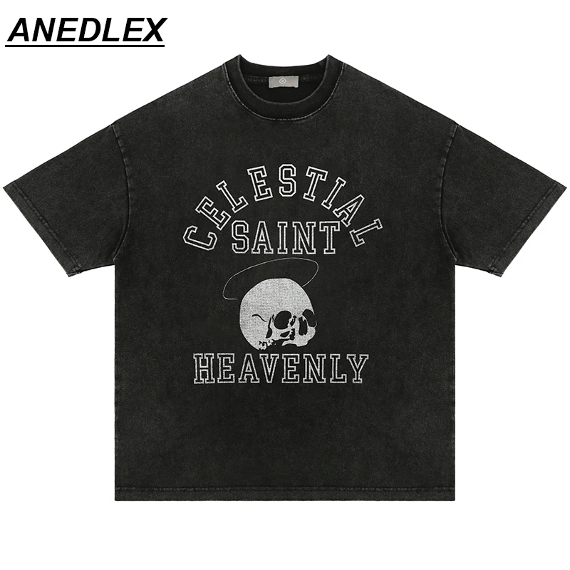 

Футболка мужская в стиле Харадзюку, уличная одежда в стиле ретро, хлопковая Повседневная рубашка с коротким рукавом и принтом черепа, в стил...