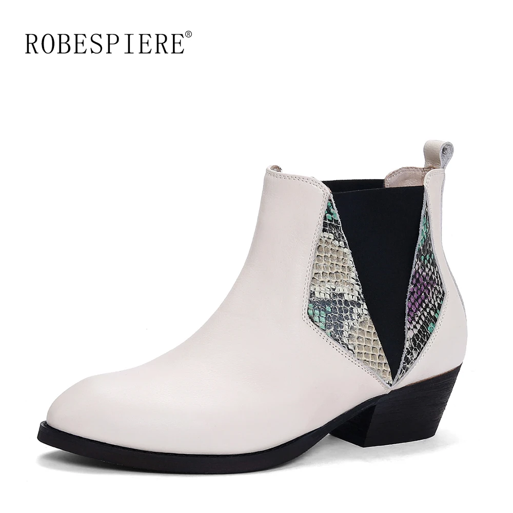 Женские ковбойские ботильоны ROBESPIERE ботинки из натуральной кожи на танкетке