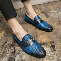2021 men shoes fashion casual business banquet all match solid color pu classic woven pattern metal comfortable loafers 3kc306