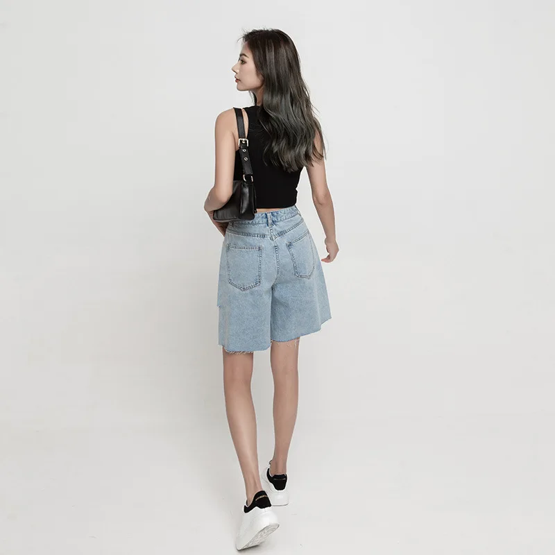 2021 summer new high waist loose slim denim shorts women