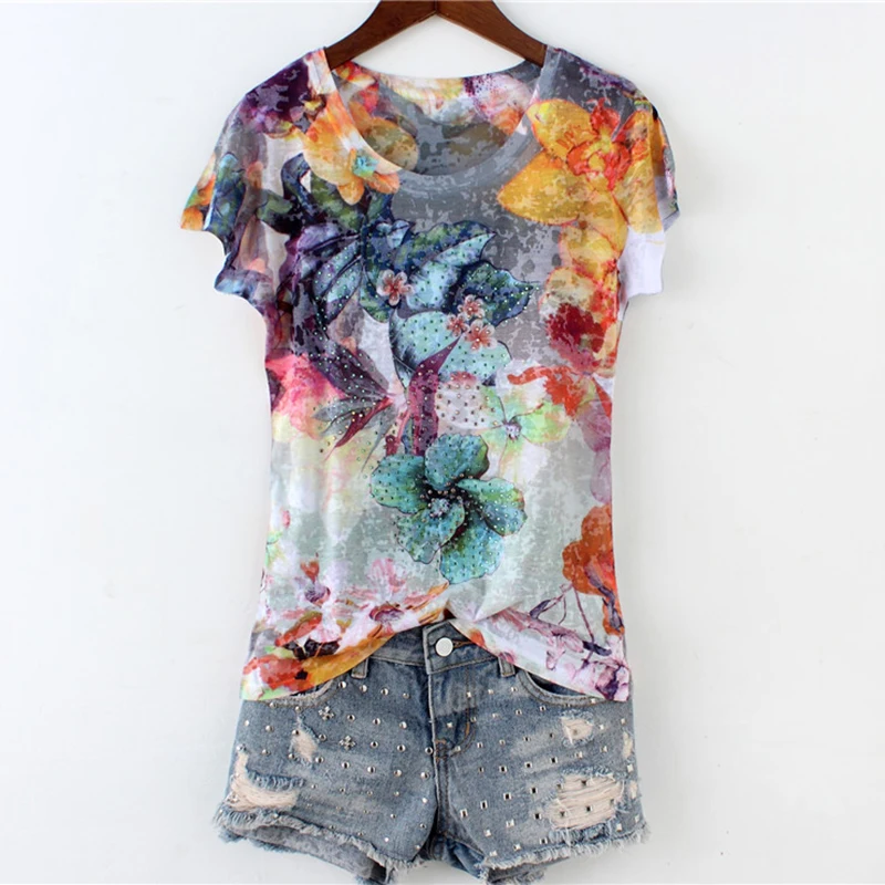 Шелковые женские футболки Новинка лета 2021 привлекательные облегающие с бисером