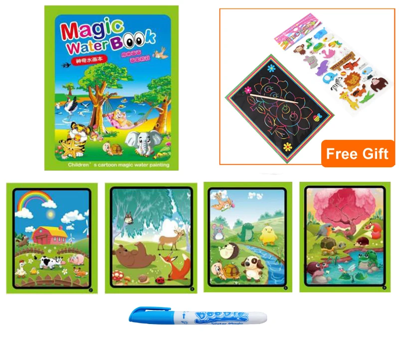 Zoo 1TZ1GGH Волшебная водная книга для рисования, книга-раскраска, Магические рисунки, ручка для рисования, доска для рисования, детские игрушки, подарок на день рождения, Рождество, Год, GYH - Цвет: Zoo 1TZ1GGH