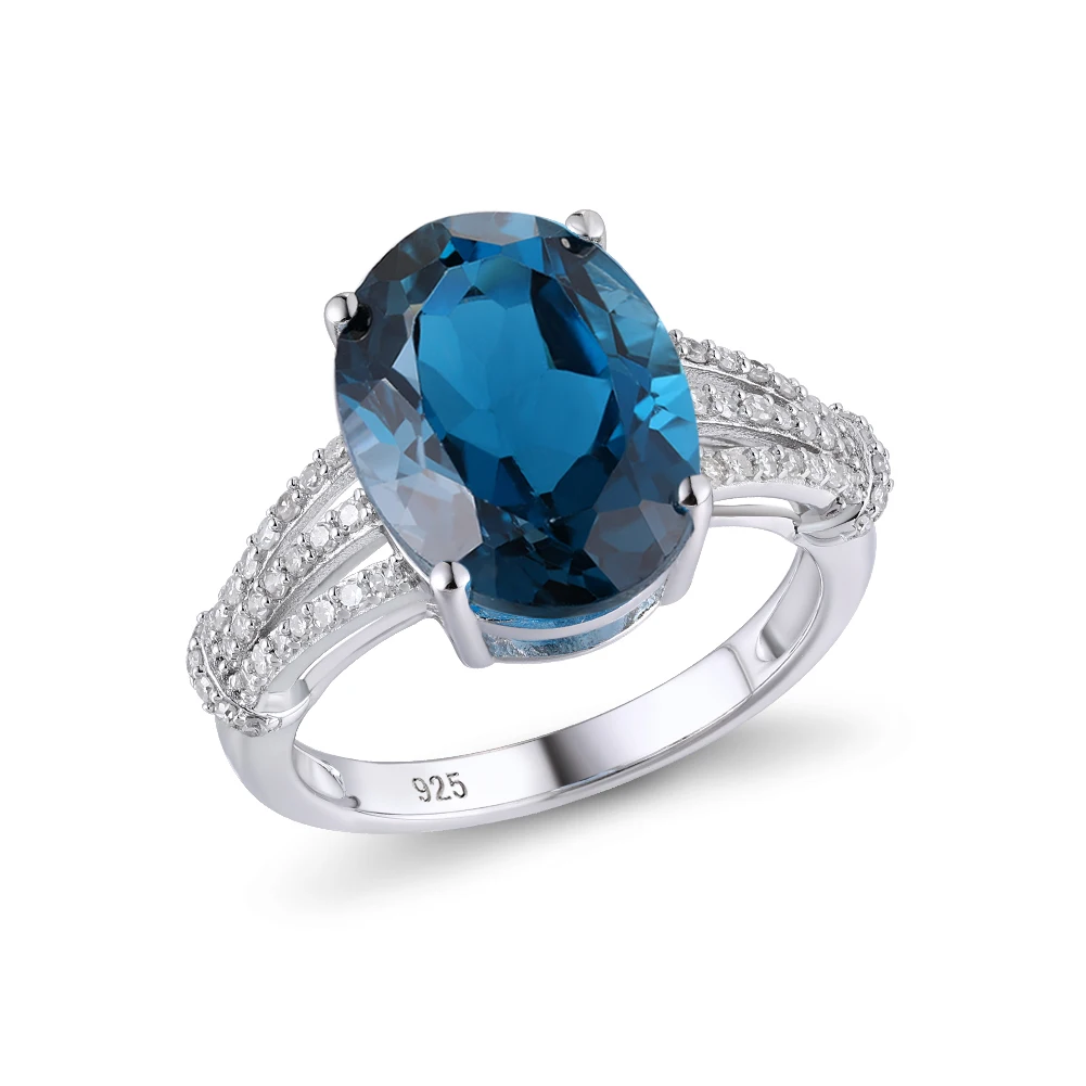 

GZ ZONGFA High Quality New Trendy 925 Sterling Silver Ring Eternity Natural Blue Topaz Engagement Tiny Diamond ring