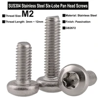 50pcs m2x3mm12mm sus304 stainless steel six lobe pan head screws machine screw gb2672