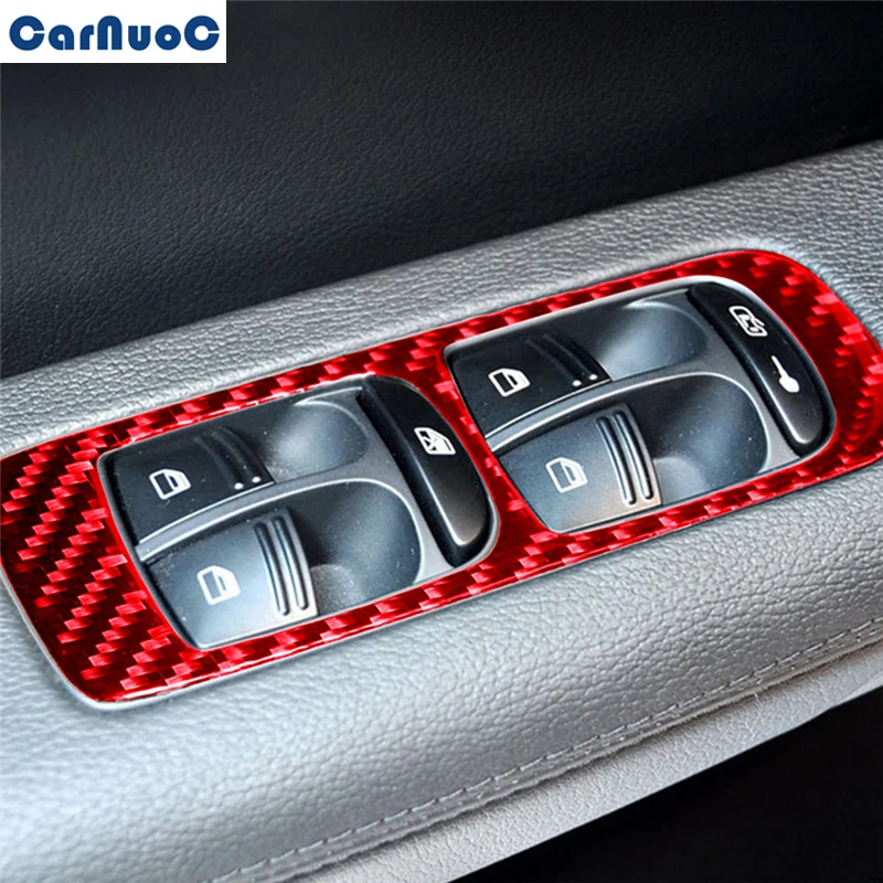 

For Porsche Cayenne Sport SUV 2003-2010 Car Front Window Control Button Panel Red Trim Cover Carbon Fiber Sticker Accessories