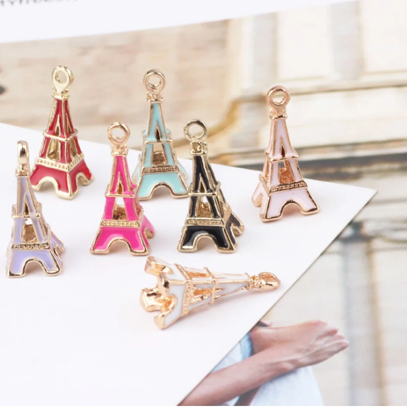 20 шт./лот Позолоченные Подвески в форме Эйфелевой башни с каплями масла для