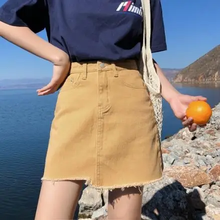 Женская мини юбка Летняя асимметричная джинсовая Модная Джинсовая с бахромой