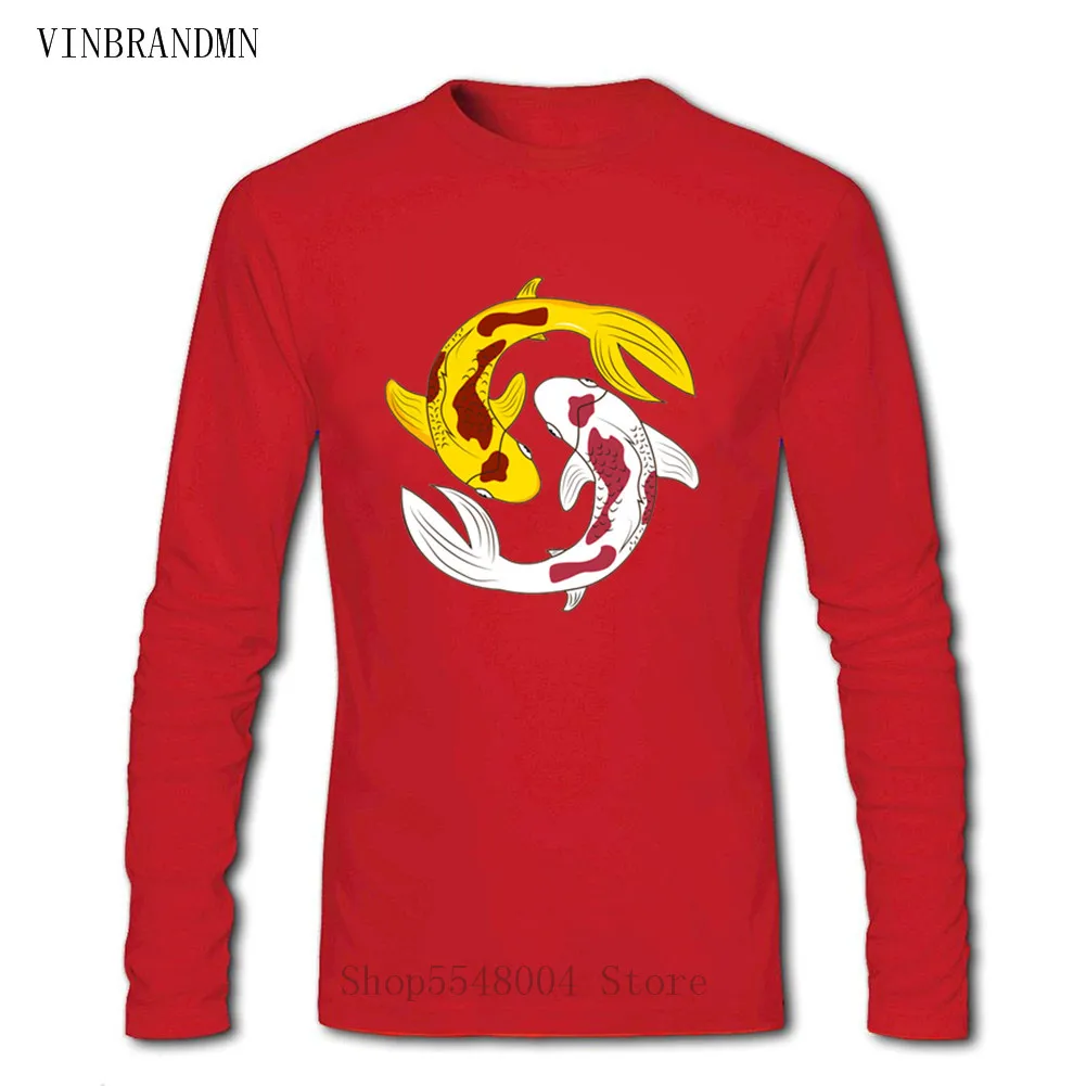 Футболка мужская с длинным рукавом хлопок топ хипстер Flyfish Geek Yin and Yang Koi Fish низкая