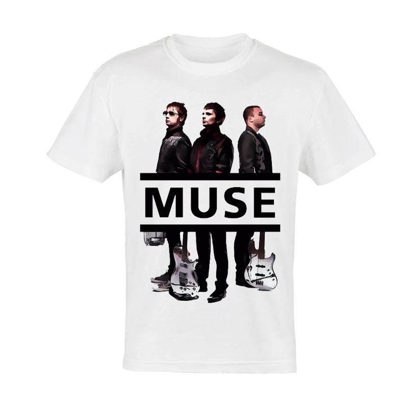 Luslos New Muse T Shirt White Color Women Short Sleeve Fashion Band Music Logo T-shirt Tops Graphic Tee Unisex Rock t shirt | Женская