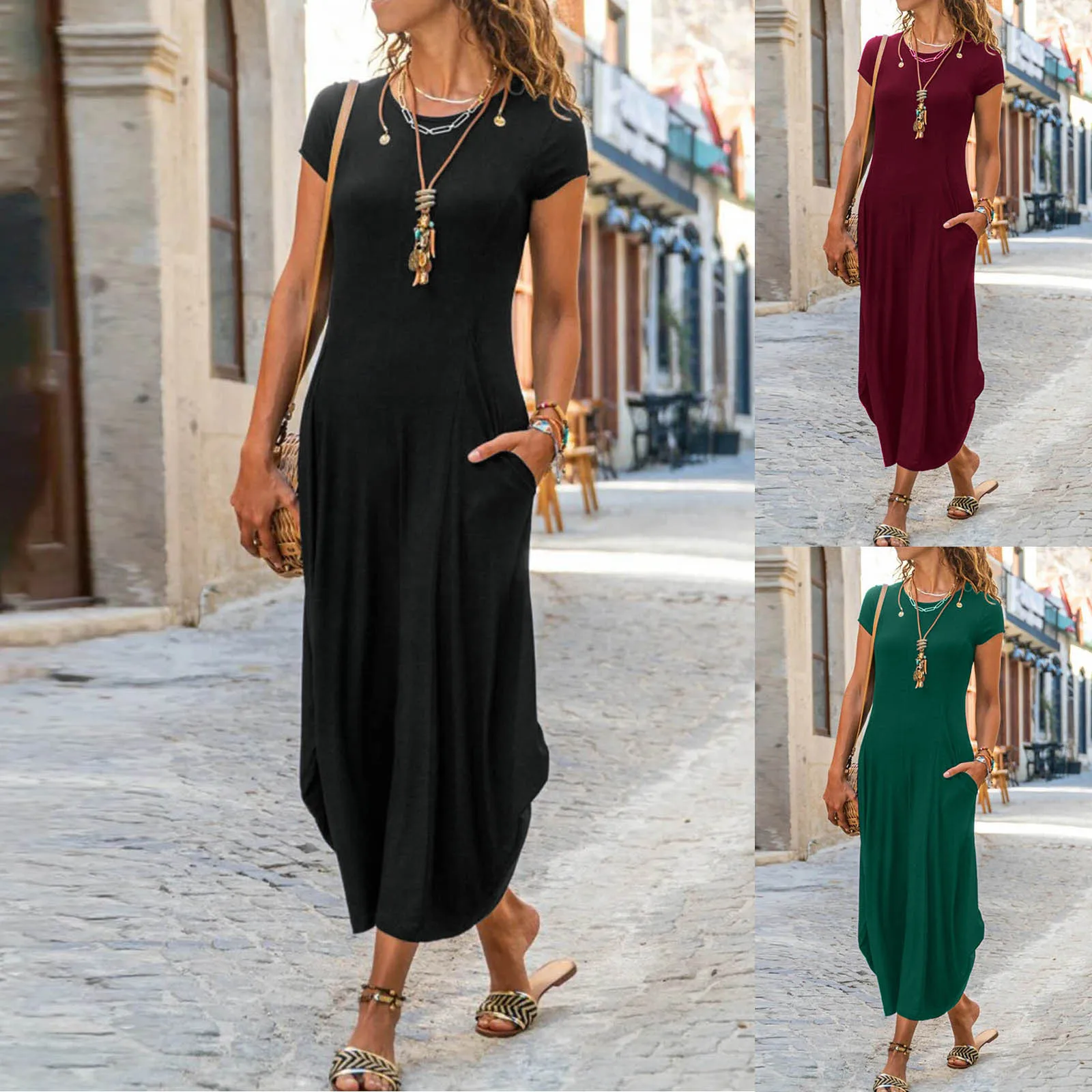 

Black Ribbed Midi Dresses For Women V Neck Elegant Korean Clothes Long Sleeve Ruffles Bodycon Dresses Summer Short Sleeves