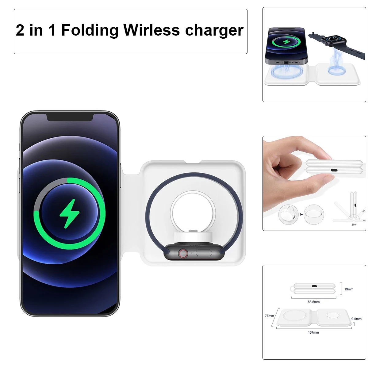 Беспроводное магнитное зарядное устройство 2 в 1 Qi 15 Вт для Iphone 12 11 Airpods Apple Watch