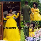 Тюлевое бальное платье, желтое, 2021, с длинным рукавом, со складками, с открытыми плечами, для выпускного вечера, большие размеры, африканские платья для выпускного вечера