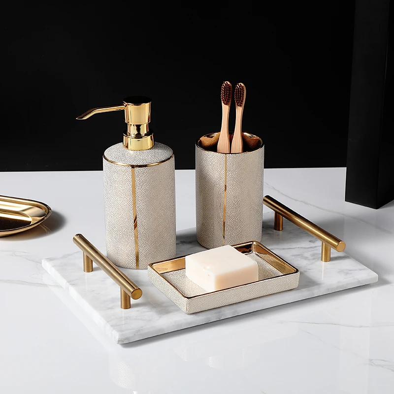 

Ceramic Liquid Soap Dispenser Lotion Dispensing Bottle Soap Dish Toothbrush Holder Soap Dispenser Gold Bathroom Accessories Sets