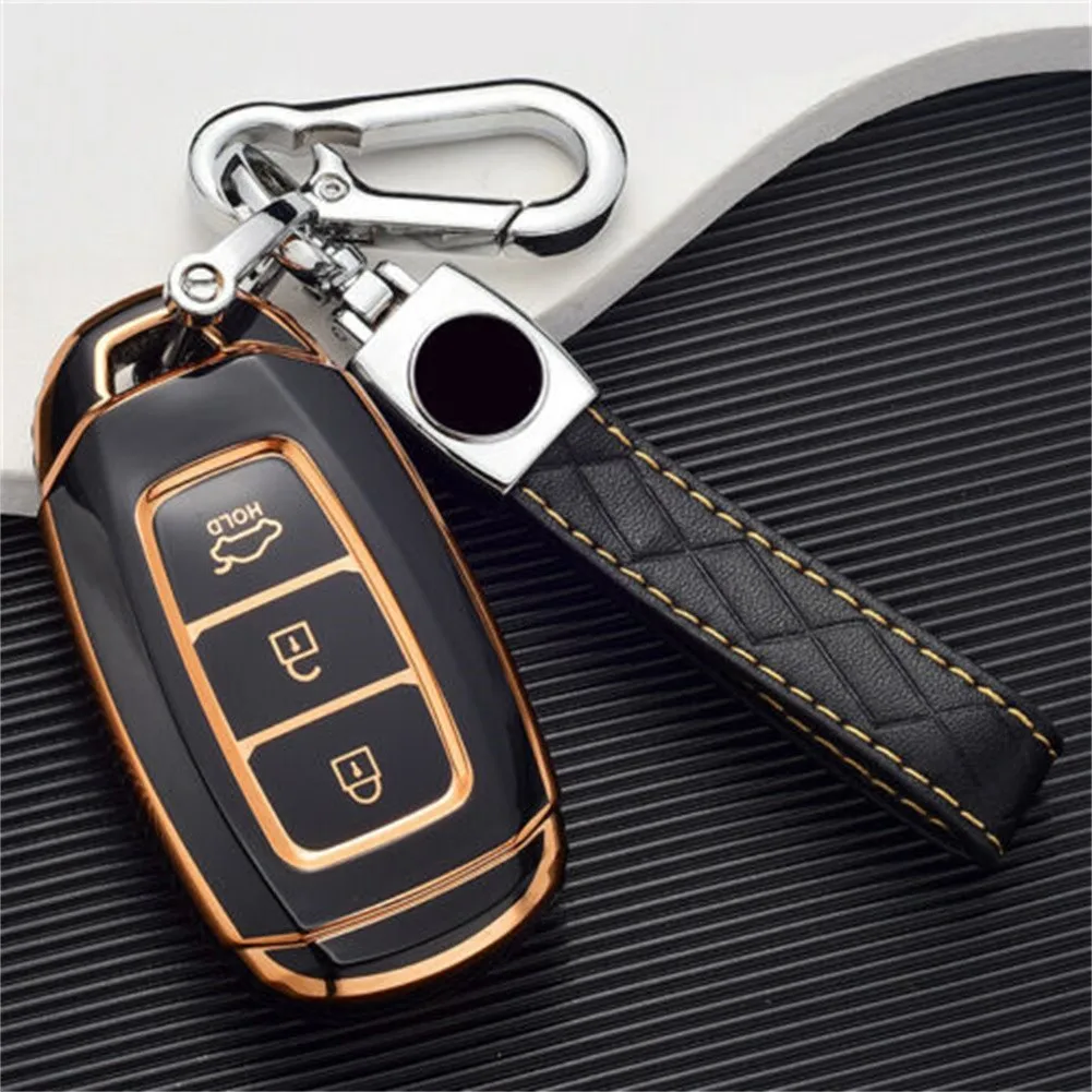 

Car Key Case Holder Cover TPU Remote Key Case Black Gold Key Cover Auto Accessories For Hyundai Accent Veloster Palisade Kona