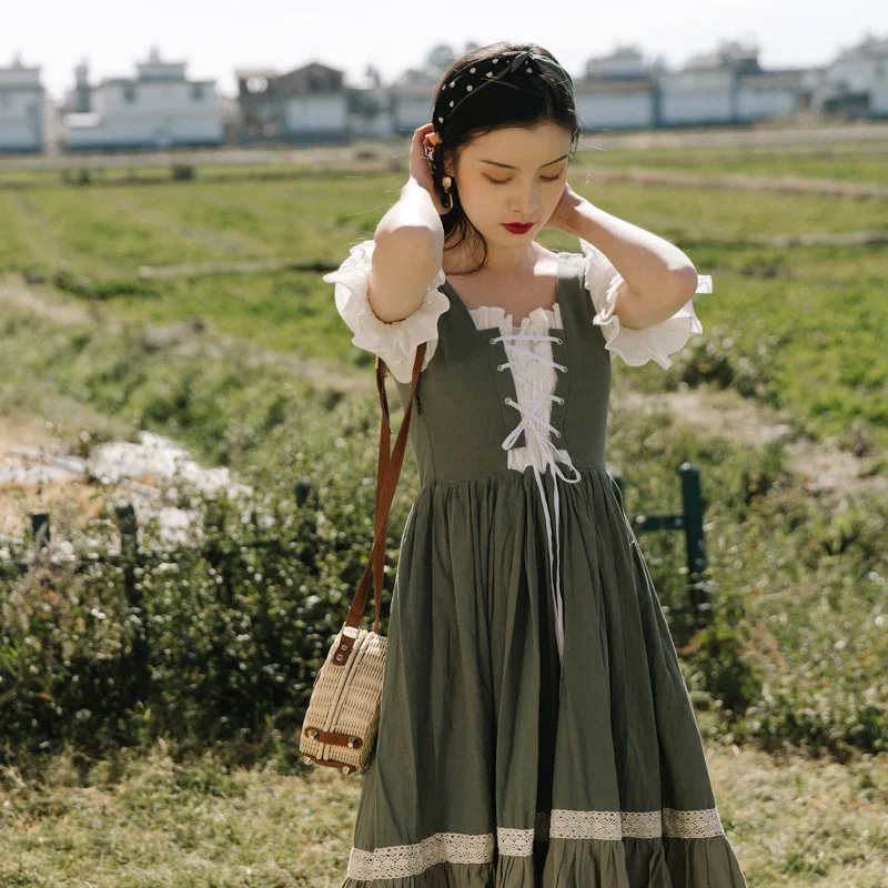 Платье принцессы в средневековом стиле ретро с квадратным вырезом и