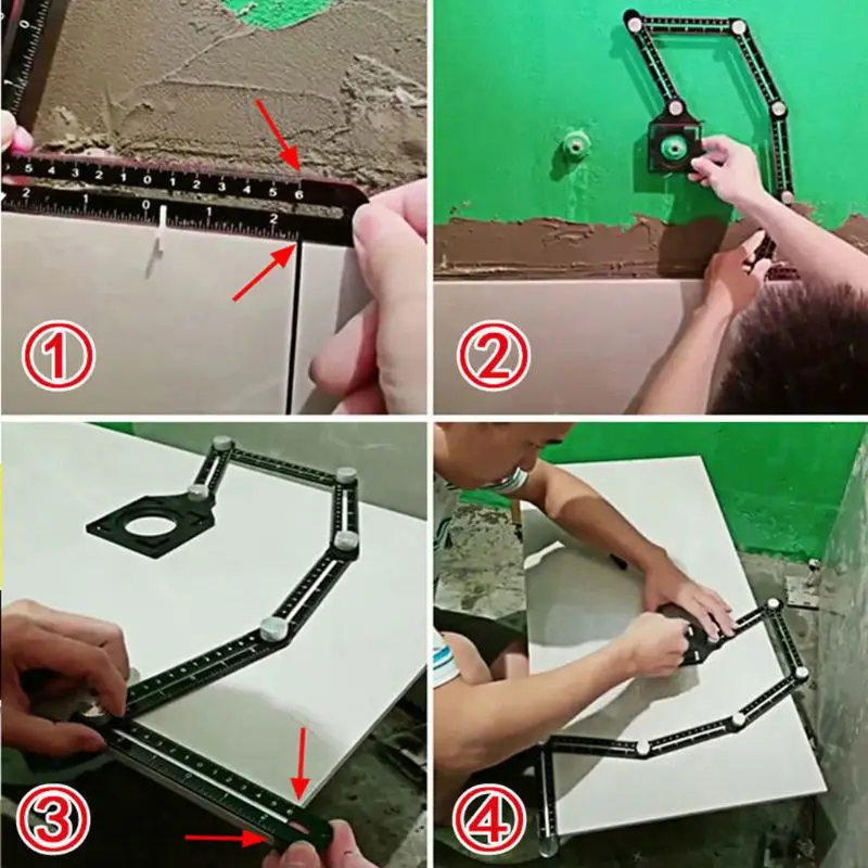 

4-Fold Aluminium Alloy Angle Ruler Finder Measuring Ruler Perforated Mold Template Tool Locator Drill