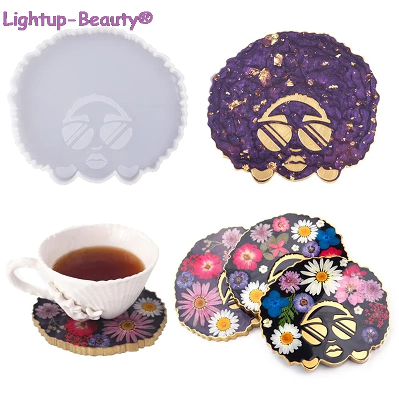 

Crystal Epoxy Resin Coaster Silicone Mold Explosion Head Girl Cup Cushion Mold