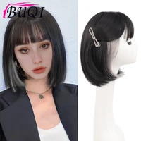 buqi synthetic cosplay lolita short wigs with bangs black gray straight wigs for women heat resistant fiber