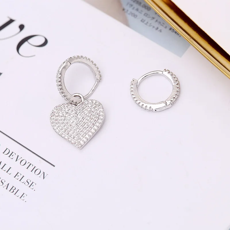 New Winter Delicate Silver CZ Zircon Crystal Pixel Heart Earrings Simple Silver Color Drop Earrings Women Jewelry Lover Jewelry