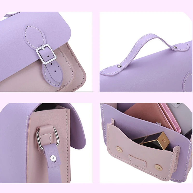 New Arrival Handbag Shoulder Strap Woven Bag Set Purple Joint PU Material Bag High Quality DIY Handmade Vintage Retro PU Bag