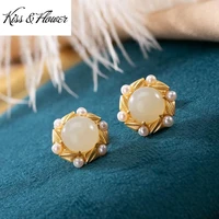 kissflower er178 fine jewelry wholesale fashion woman bride girl mother birthday wedding gift round 24kt gold stud earrings