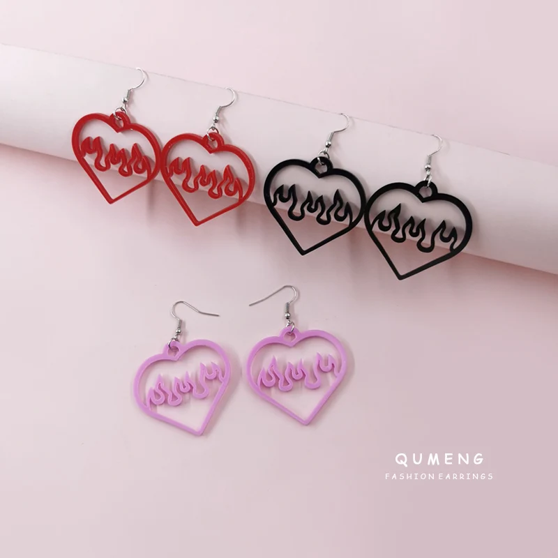 

2020 свежие и простые акриловые разноцветные полые серьги love flame spark длинные каплевидные минималистичные украшения